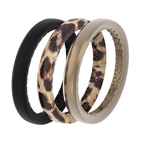 Groove Life Groove Life Women's Leopard Round Assorted Stackable Rings Silicone Water Resistant Size 8 R9-126-08